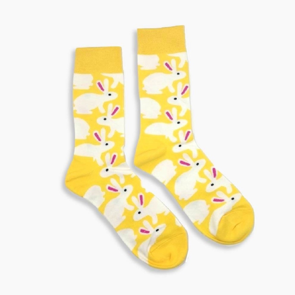Bunny Rabbit Socks Women's Crew Sock Shoe Size 5-7.5 Yellow
